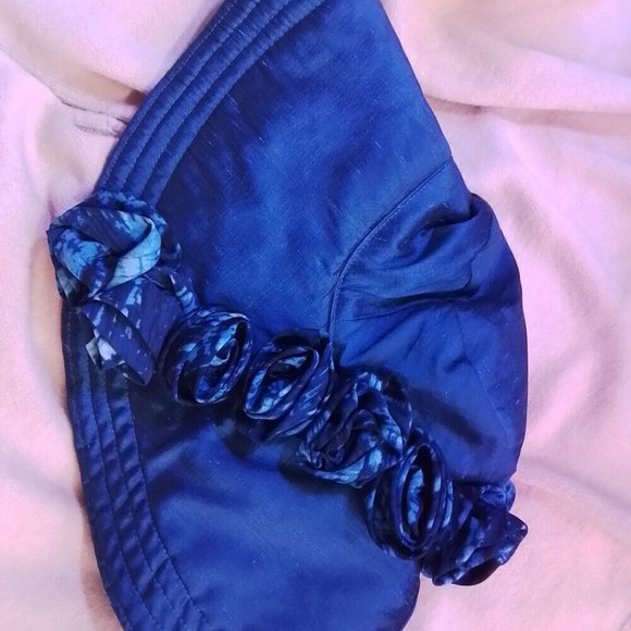 Blues Roses One Of A Kind Silk Washable Hat Large Rim That Stays Up K - Picture 5 of 16